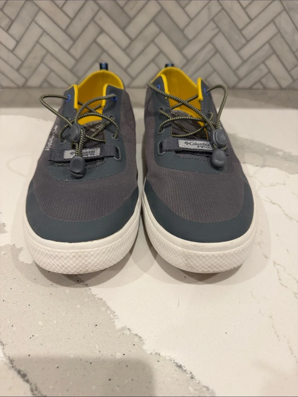 Columbia Men’s Gray and Yellow Slip-On Lace Sneakers PFG Boating Shoes 11 Men